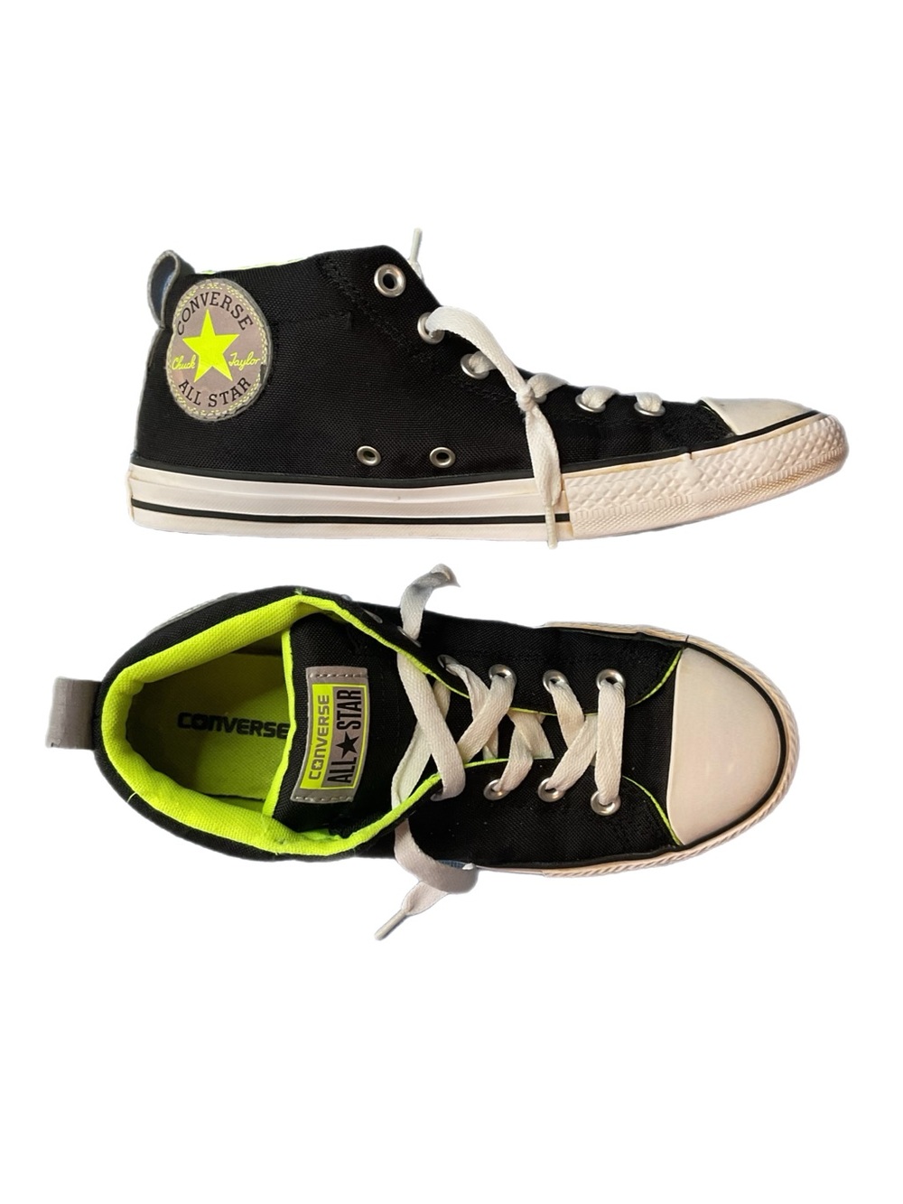 Converse Chuck Taylor All Star Junior 6 Black/Lime Green Padded Collar/Tongue
